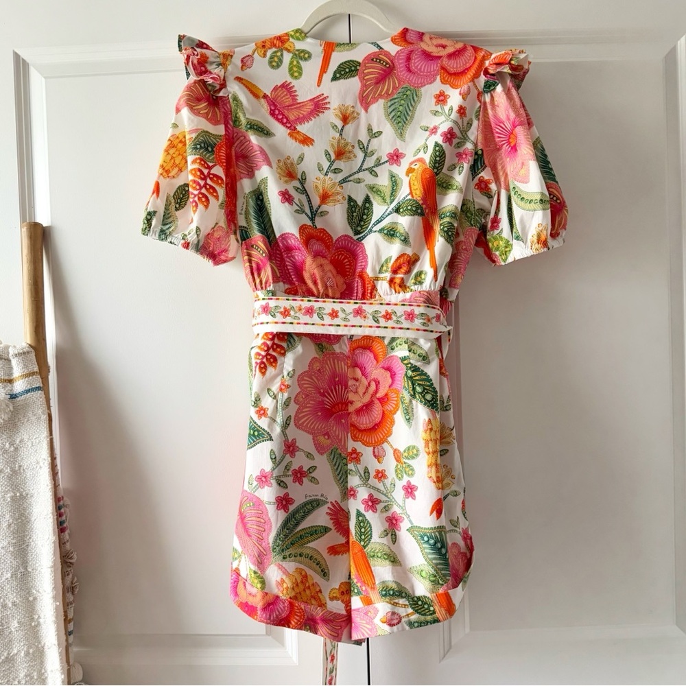 NWT FARM Rio Pink, Green & Orange Tropical Floral Belted Romper - Picture 7 of 15